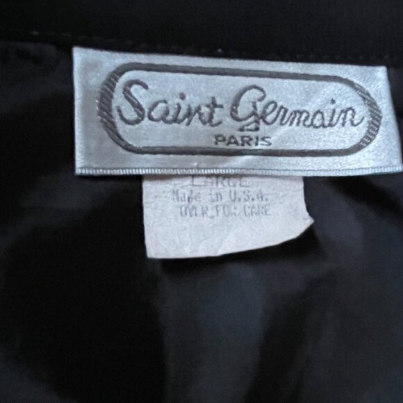 Vintage Saint Germain Black Zip-Front Bomber Jacket Large Embroidered Rhinestone - Picture 5 of 10